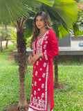Gosriki Women'S Cotton Blend Straight Chikankari Embroidered Kurta (River Red-Gs_Xl_Red_X-Large),Red,,B0CBPR9BNF