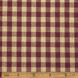 Beige and Vintage Red Plaid Homespun Fabric, 130GSM Cotton Blend, 2 Yard Pre-Cut x 57 Wide