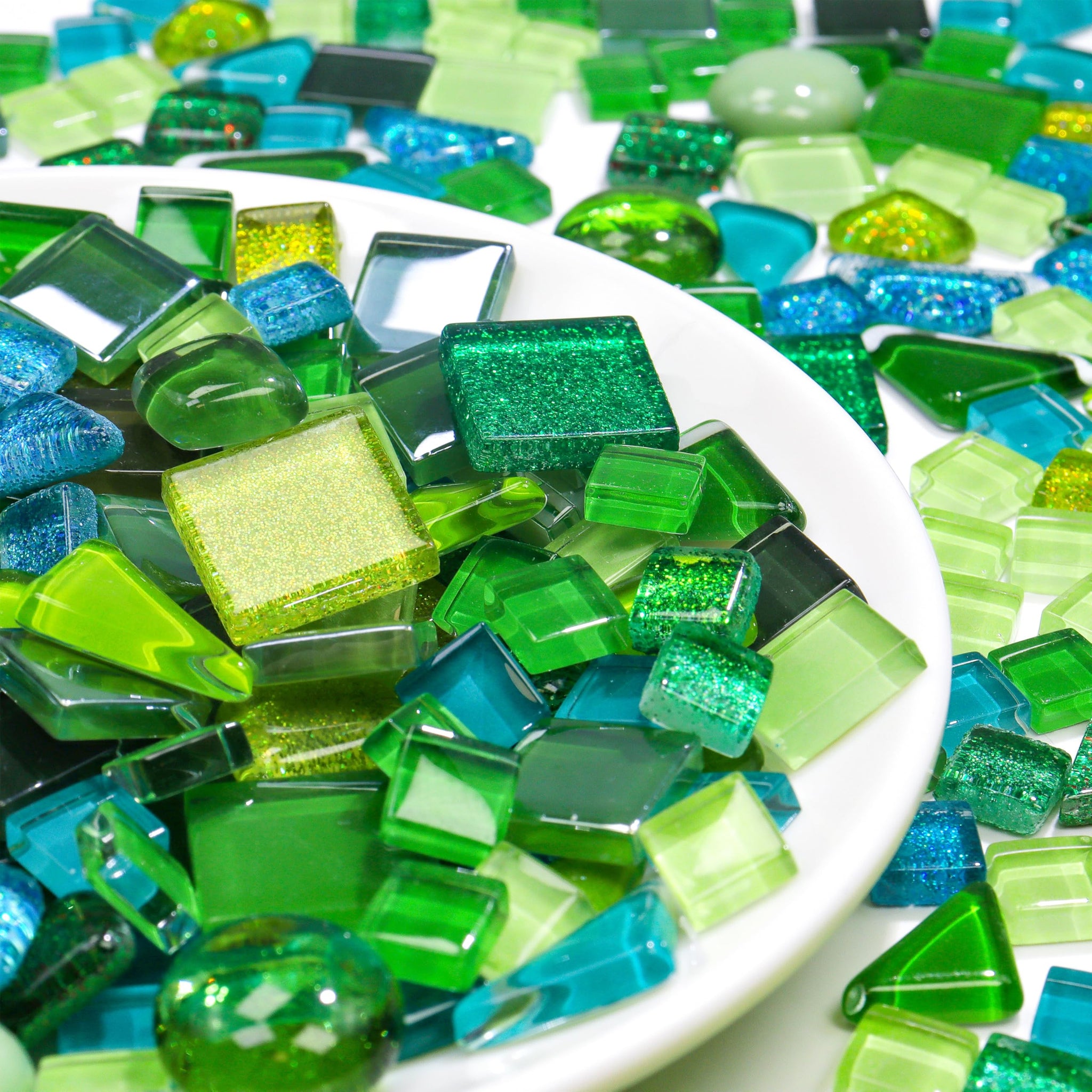 LATIIZ Glass Mosaic Tiles Crafts: Pre-Cut Waterproof 300 Pieces Green for DIY Outdoor Home & Garden Art Projects - Decor Patio S