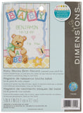 Dimensions Counted Cross Stitch Kit, Baby Blocks and Teddy Bear Birth Record Personalized Baby Gift, 14 Count White Aida, 5 x 7