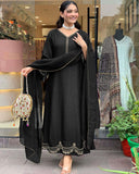 Gosriki Women'S Rayon Viscose Anarkali Embroidered Kurta With Pant & Dupatta (Ranibai Black-Gs_L_Black_Large),Black,,B0DTK68TV1