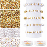 DECYOOL 1800Pcs Jewelry Making Kit - 1500Pcs Gold Round Spacer Smooth Loose Ball Beads, 150Pcs Alphabet, 150Pcs White Pearls and