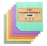 JOYMOOP Swedish Dishcloths, Cellulose Cotton Sponge Cloths, Multicolor, 8x7 Inches, 6 Pack, Diamond Pattern, Super Absorbent, Qu