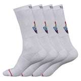 Tendsy MenS & WomenS Athletic Crew Socks White Rainbow Peace Sign | Comfy Cotton Mid Calf Socks 4 Pairs Pack Gym Running Sport