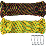 Wellmax 3/16 x 100 Diamond Braided Polypropylene Rope with UV Protection and Weather Resistance, Yellow/Black 2 Pack