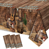 BBTO 3 Pieces Western Tablecloths Cowboy Party Decorations Birthday Table Cover Wild West Happy Birthday Tablecloth Plastic West