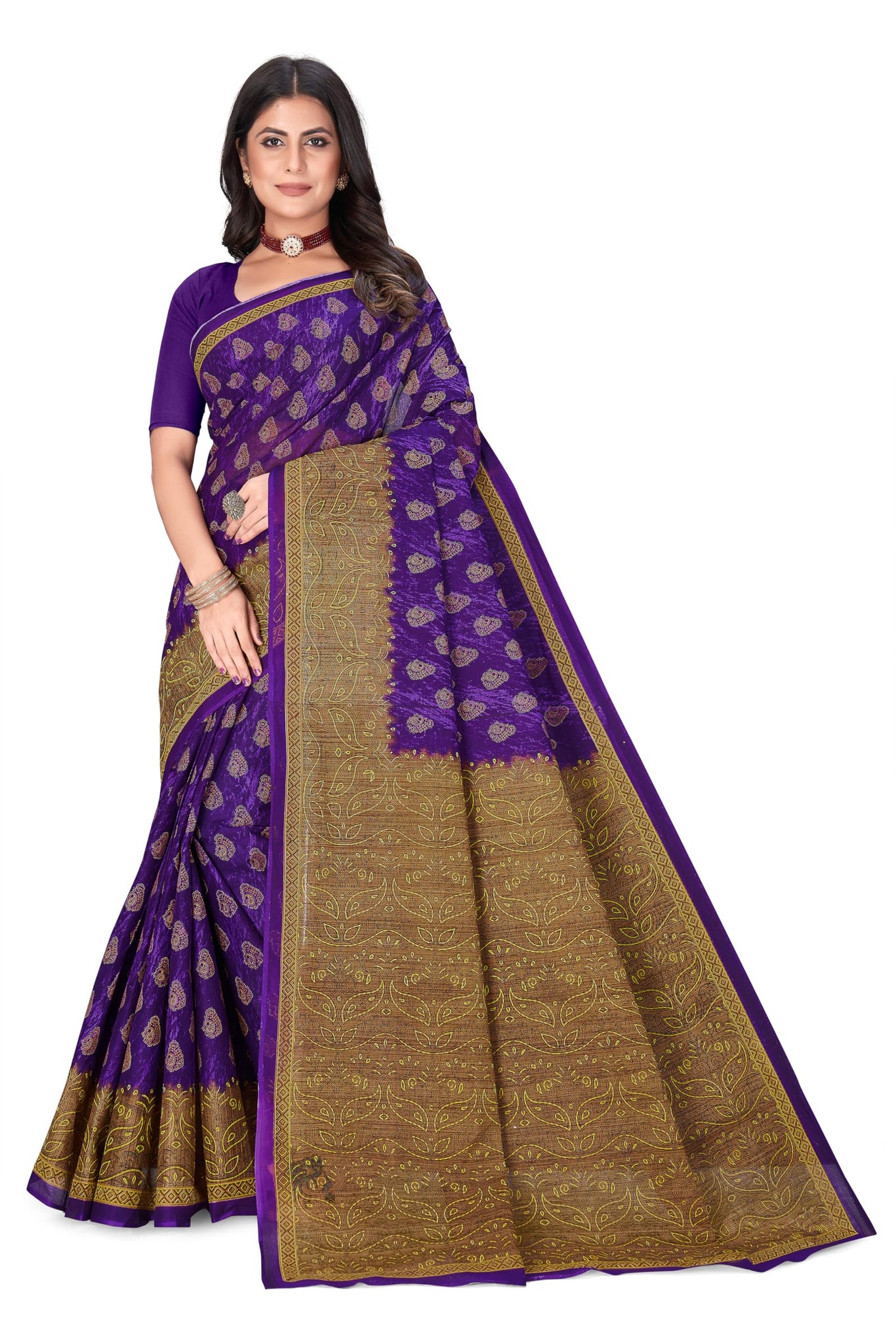 Tamaira Fashion Women's Plain Cotton Saree (11525_Purple