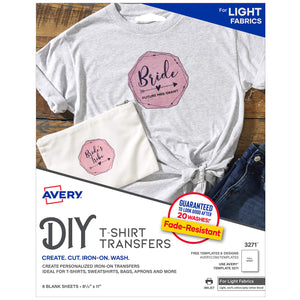 Avery 3271 Light Fabric Transfers, Matte, 8-1/2 X 11 Inch, 6 Transfers