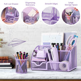 15 Pcs Purple Office Supplies Set Mesh Desk Organizer Accessories Kit Include Stapler Tape Dispenser Staple Remover Clips Ruler