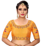 Vihu Fashion Womens Silk Floral Half Sleeve Regular Blouse (VF Rakhi Yellow 38