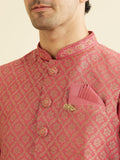 Manyavar Men'S Art Silk Embroidered Kurta Jacket Pyjama Set (Pink,Xl)