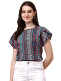 Wedani Women'S Casual Short Sleeves Round Neck Foral Top (Medium Blue),Blue,M