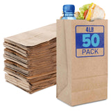 Stock Your Home 4 lb Kraft Brown Paper Lunch Bags (50 Count) - Bulk Disposable Lunch Sacks, Small Blank Bags for Snacks, Sandwic