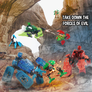Zing Klikbot Megabots - Pack of Three - Green, Blue and Red - Toy Figures with Unique Accessories - for Kids 8 Plus