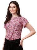 Wedani Women'S Casual Short Sleeves Round Neck Foral Top (Small Pink),Pink,S