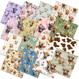Tudomro 16 Pcs 10 x 10 Inch Highland Cow Quilting Fabric Square Cow Precuts Quilted Fabric Bundle Plaid Floral Sunflower Printed