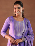 Libas Womens Woven Design Silk Blend Straight Kurta With Trousers And Dupatta Lavender Xl