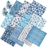 Tudomro 60 Pcs Blue Coastal Beach Fabric Squares Bundles 10 x 10 Inch Cotton Nautical Ocean Quilting Fabric Blue Seashells Fish 