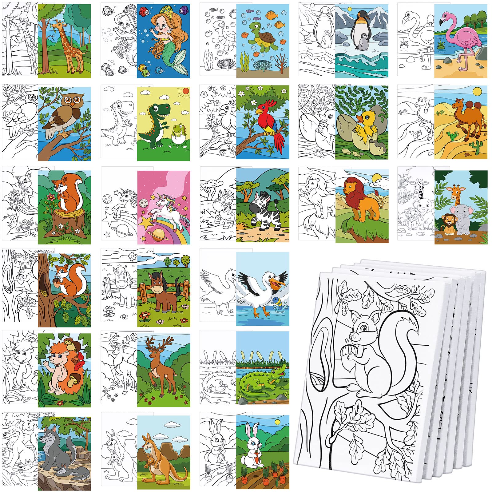 Thenshop 24 Pcs Pre Drawn Canvas for Painting for Kids Adults 5 x 7 Inch Painting Canvas with Pictures to Paint Pre Printed Canv