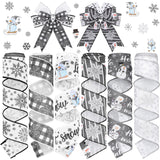 Chitidr 6 Rolls 30 Yards Winter Wired Ribbon 2 Inch Grey and White Buffalo Plaid Winter Snowflake Ribbon Swirl Burlap Gift Wrapp