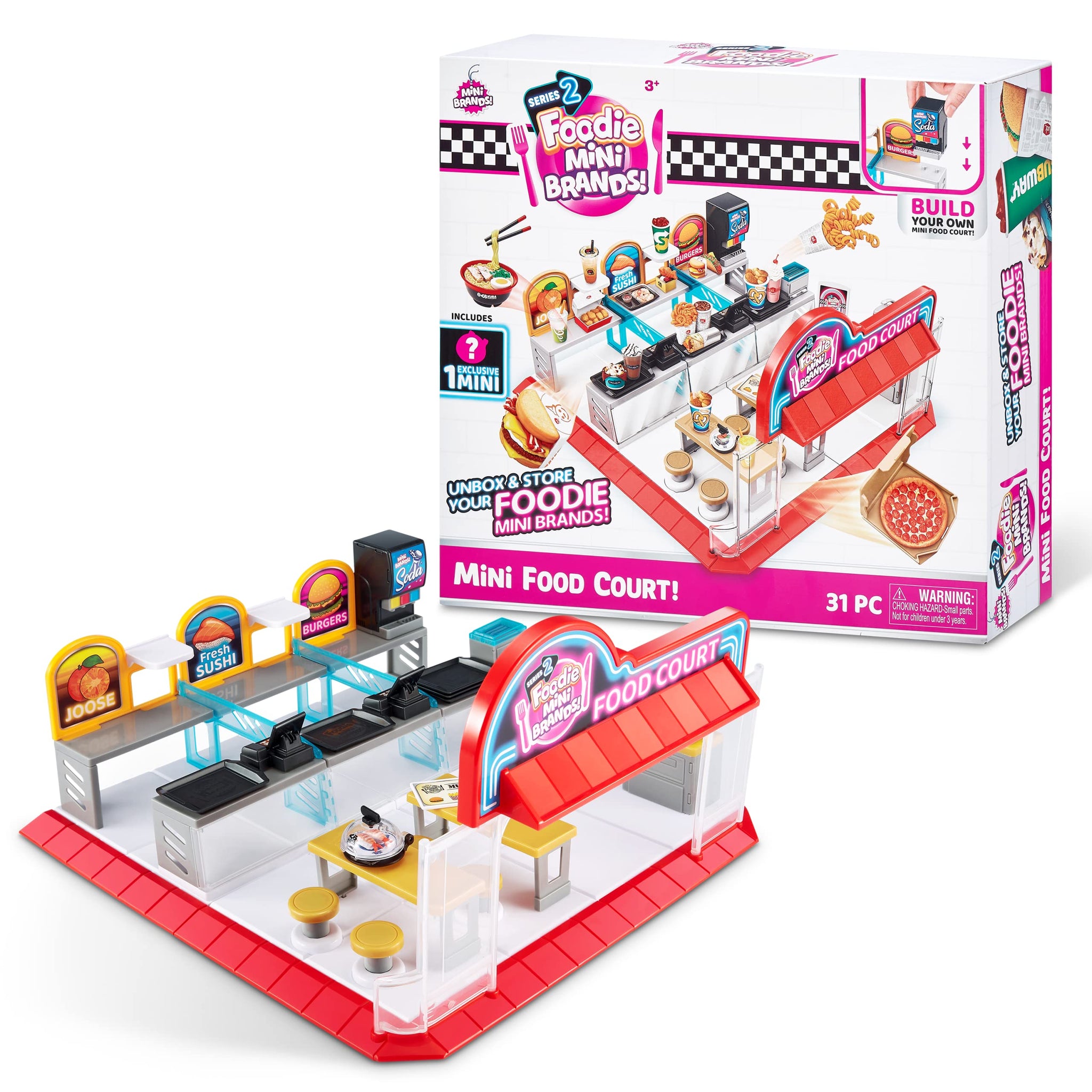 Mini Brands Foodie Series 2 Food Court Playset with 1 Exclusive Mini by ZURU - Includes Real Mini Fast Food Brands Collectibles,