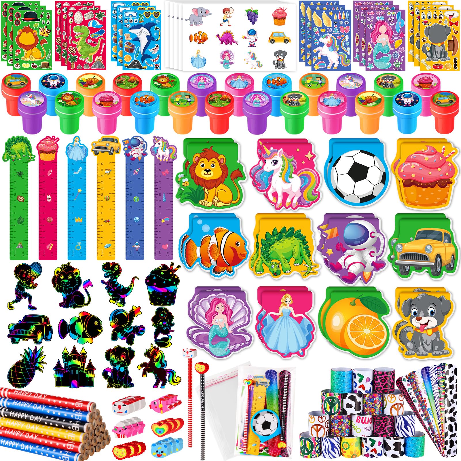 BenLouis 120Pcs Kids Party Favors Sets Stampers Pencils Stickers School Stationery Bulk for Kids 4-8-12 Classroom Birthday Cand