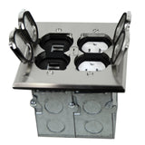 Enerlites 975549SD Nickel Plated Brass 2Gang Floor Box Flip Open Assembly, 20A Tamper Weather Resistant Duplex Electrical Out