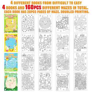 Winrain 4PCS Easter Basket Stuffers Maze Books for Kids, Children Crafts Games Activities, Ages 3-5, 4-8, 6-8, 8-12(160 Mazes of