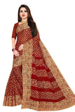 TAMAIRA FASHION Womens Plain Weave Pure Cotton Saree Without Blouse Piece(2369_BeigeandRed)
