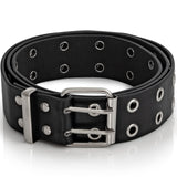 Skeleteen Double Grommet Punk Belt Black Faux Leather 2 Prong and Holes Aesthetic Grunge Belts for Men Women and Kids (Black, 
