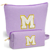 Fohufo Initial Cosmetic Bag Set - Travel Bag Makeup Pouch, Makeup Bag with Zipper Make up Kit Preppy Stuff Birthday Gifts for Wo
