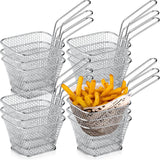 Sieral 12 Pcs Mini Square Fry Basket Bulk Stainless Steel French Fry Holder Food Baskets for Serving Fryer Container with Handle