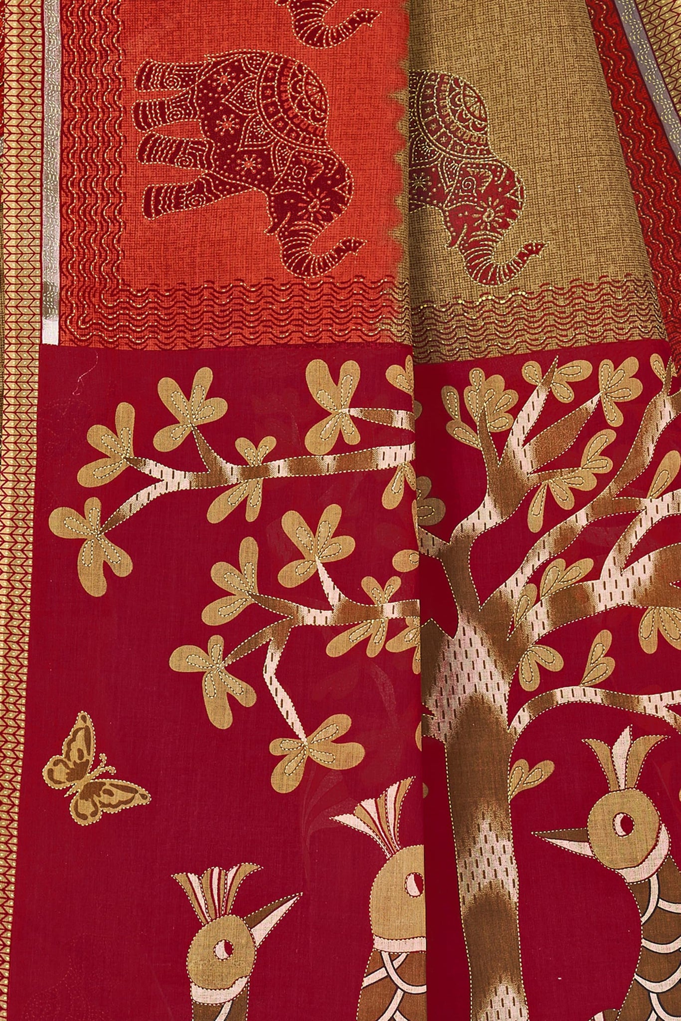 Tamaira Fashion Women'S Plain Cotton Saree (11611_Beige&Rustorange
