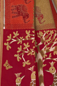 Tamaira Fashion Women'S Plain Cotton Saree (11611_Beige&Rustorange