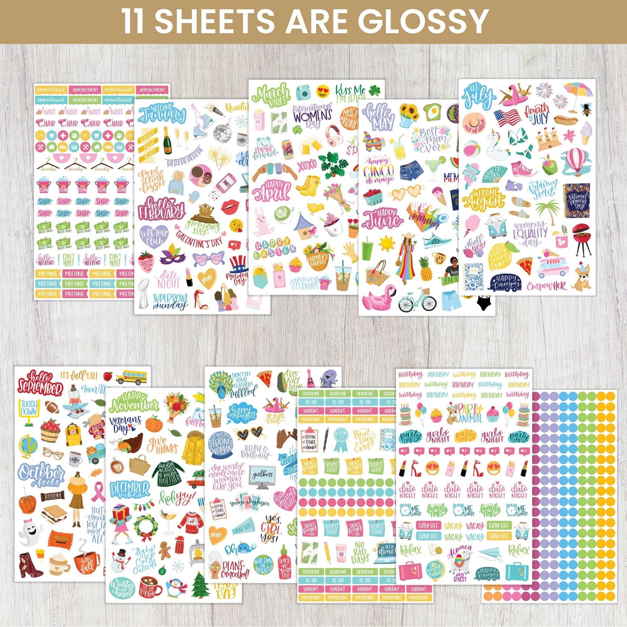 bloom daily planners Planner Sticker Value Pack (13 Unique Sheets / 1,000+ Aesthetic Stickers) - New Variety Assortment Bundle f