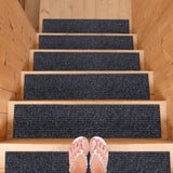 Ottomanson Non-Slip Rubberback Solid Design 8 x 30 Indoor/Outdoor Stair Treads, 7 Pack, Black