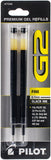 Pilot 77240 Black Fine Point G2 Retractable Pen Refills 2 Count