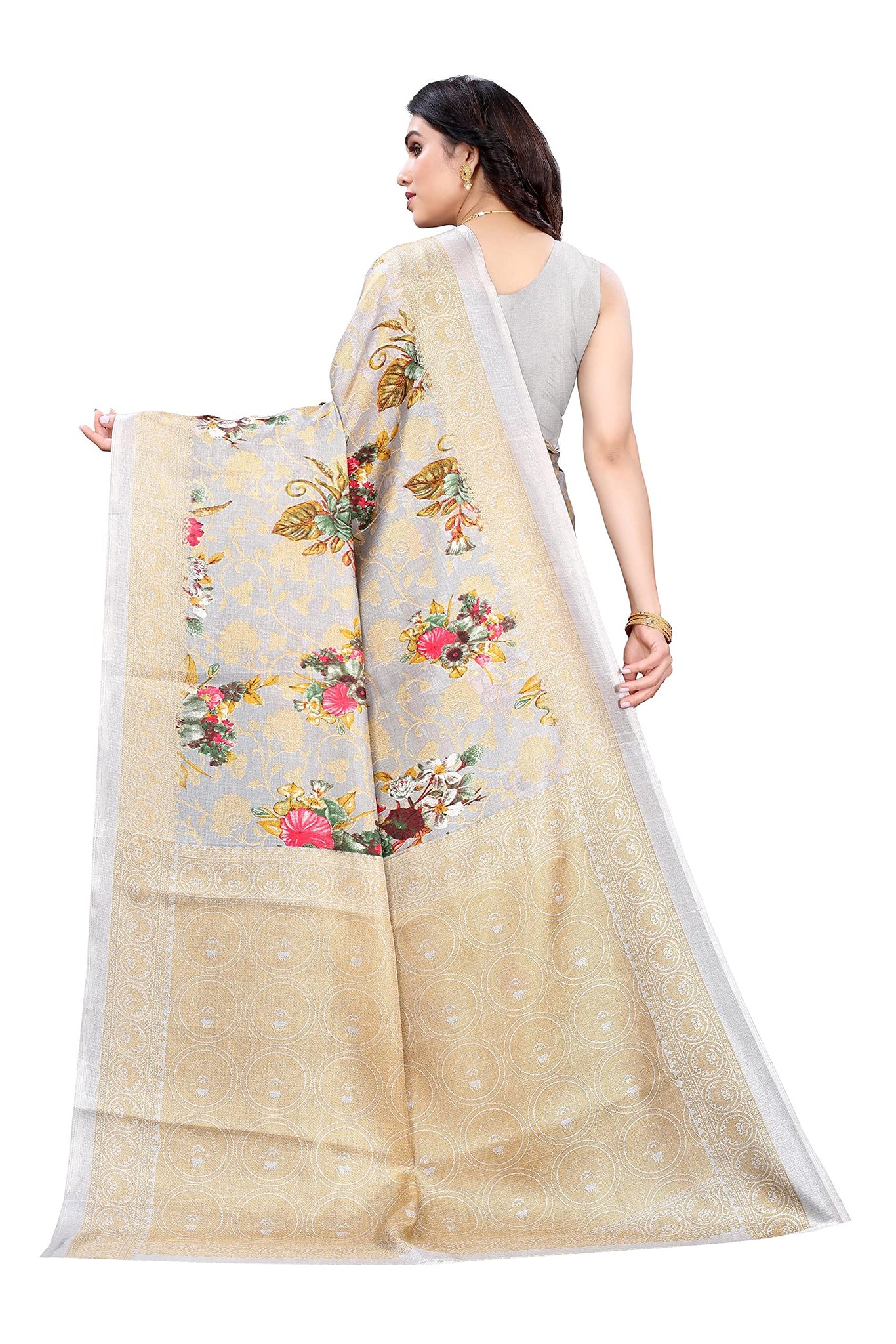 Anni Designer Women'S Art Silk Floral Printed Saree With Blouse Piece (Pudina Grey_Grey),Grey,Free,Art Silk,Printed,With Blouse Piece
