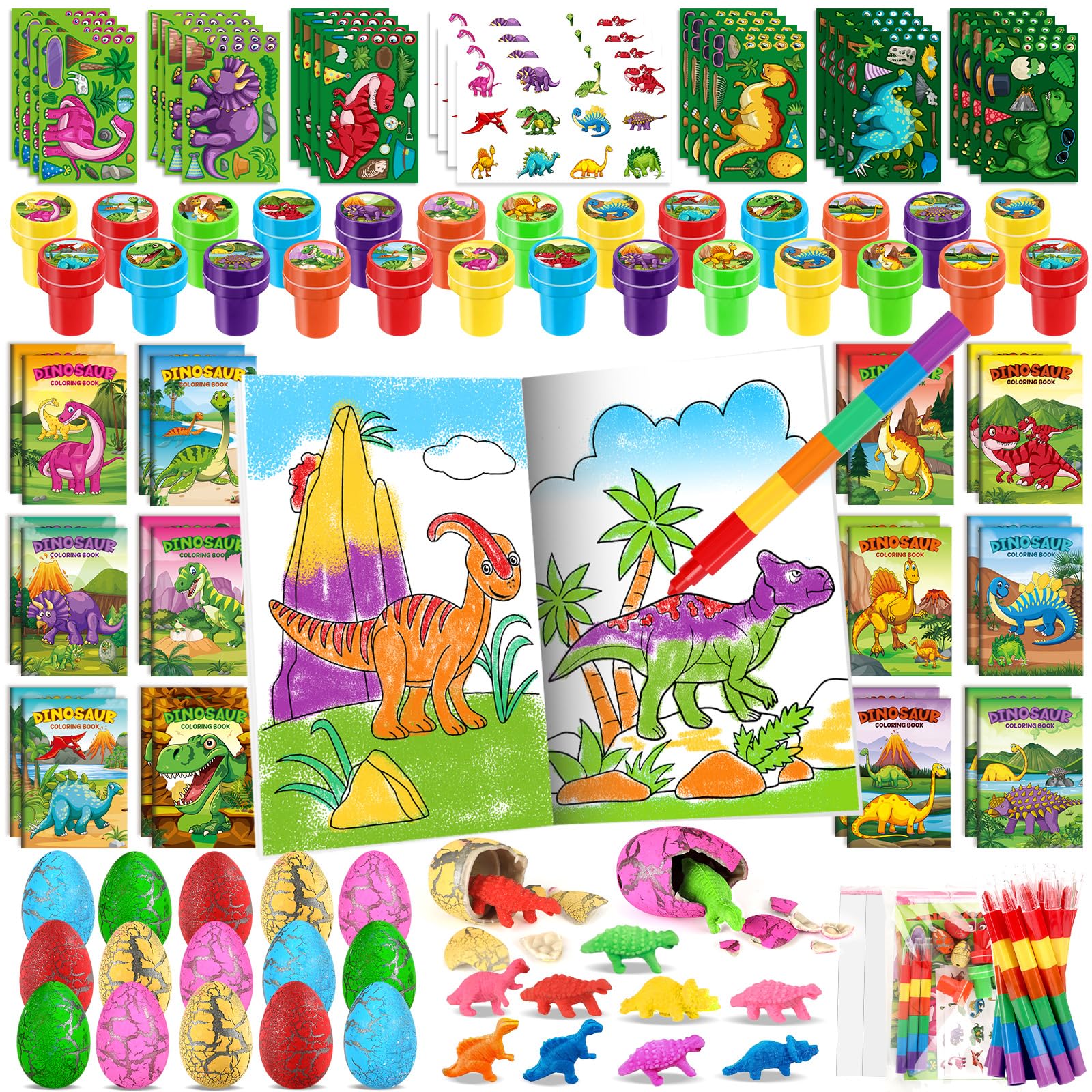 BenLouis 84Pcs Dinosaur Party Favors Dino Theme Coloring Books Crayons Sticker Set Bulk for Kids Jurassic Birthday Goodie Bag St