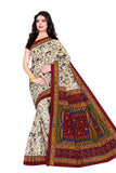 TAMAIRA FASHION Womens Plain Weave Pure Cotton Saree Without Blouse Piece (1560_Beige and Maroon_Malmal)