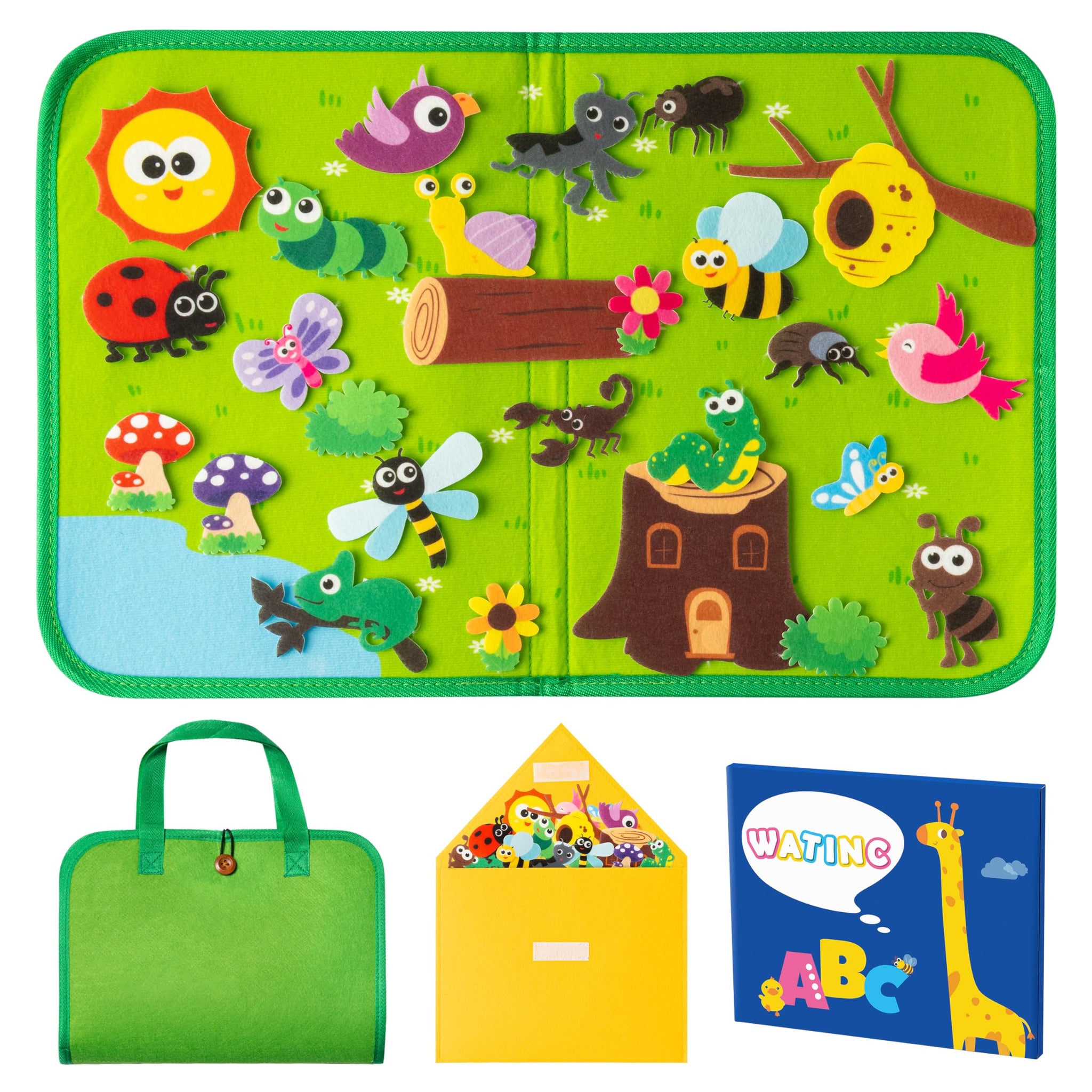 WATINC Travel Felt Board Story Set - 25PCS Portable Felt Board Educational Birthday Gift for Boys & Girls, Themed Storytelling P