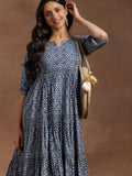 Libas Women'S Cotton A-Line Midi Dress (29122Or Blue