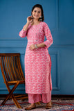 Anni Designer Women'S Cotton Blend Traditional Straight Printed Kurta And Palazzo Set (Valab Pink Nw_S_Pink_Small),Pink,S,Cotton Blend,Regular,Dupatta, Palazzo