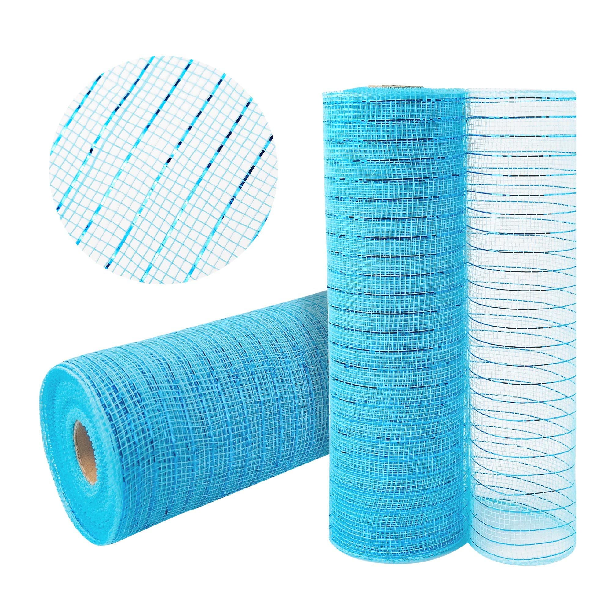 GouZaak 2 Rolls Turquoise Light Blue Deco Mesh Ribbon 10 in x 30 ft Metallic Mesh Ribbon for DIY Wreath Supplies Party Decoratio