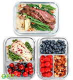 FIT Strong & Healthy Glass Meal Prep Containers, 1 & 2 & 3 Compartments - Portion Control, Lunch Container, Food Storage, Airtig