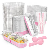 NPLUX 100 Pack Mini Cake Pans with Lids and Spoons Rectangular Aluminum Foil Baking Pans Mini Cheesecake Containers(6.8oz)