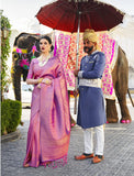 Pujia Mills Womens Banarasi Silk Saree With Blouse (Kumbhi Saree_Purple)