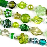 Cherry Blossom Beads Handmade Lampwork Glass Green Mixed Beads - Bulk 4 Assorted 8-Inch Strands