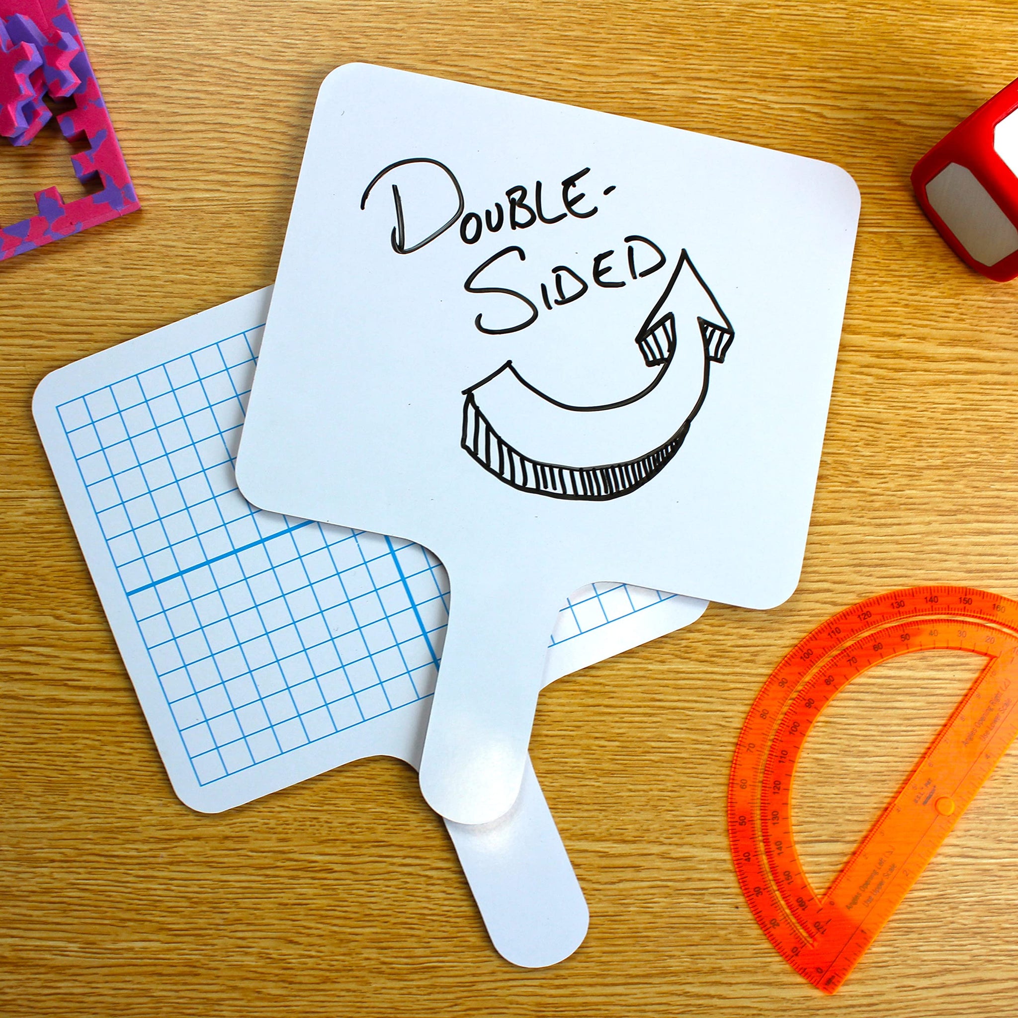 Flipside Products Rectangular Graph Dry Erase Answer Paddles, Double-Sided, Auction, Handheld Whiteboard, Handle Response Board,