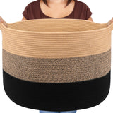 Maliton Large Woven Blanket Basket, 22 X 22 X 14 Storage Baskets for Organizing, Round Cotton Rope Toy Basket for Living Room, B